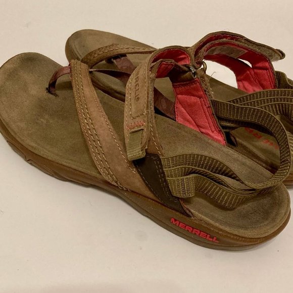 Merrell Kangaroo Sandals with Velcro Closure, SZ 8, Brown - Picture 6 of 10